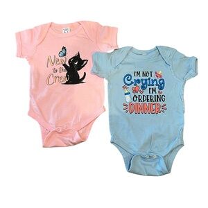 NWOT Handmade 12-Month Onesies – Cute Cat & Funny Dinner Designs
